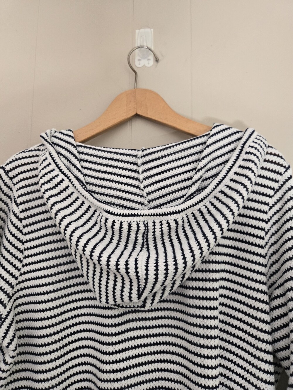 Belle By Kim Gravel Striped Hoodie Navy White Textured L Nautical Coastal Beachy - Picture 6 of 9
